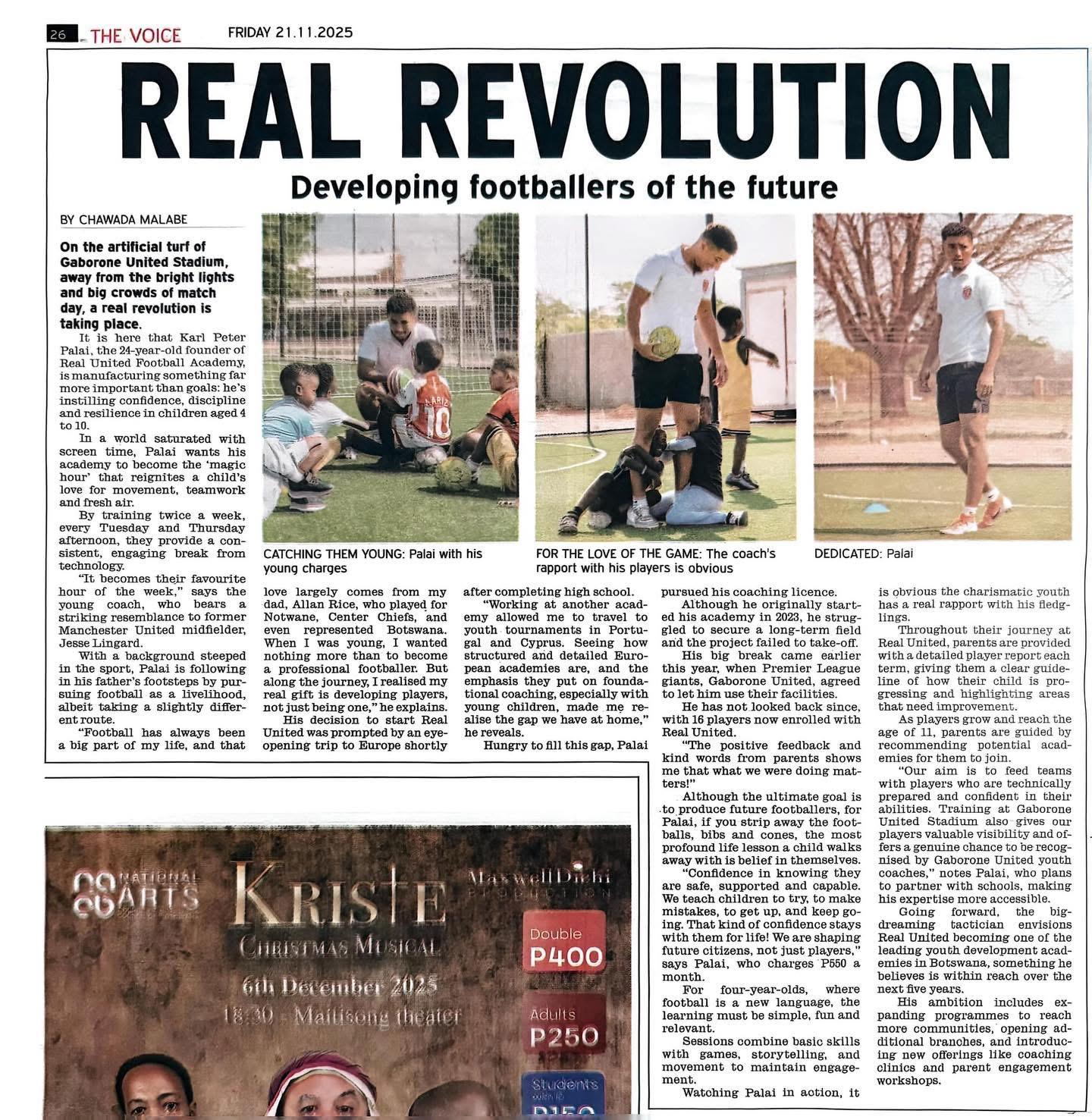 The Voice newspaper's 2025 Real Revolution feature about Real United Football Academy
